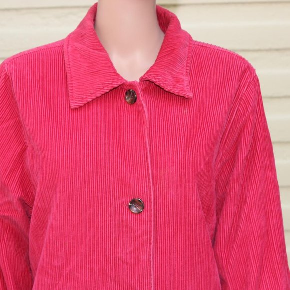 BLAIR WOMENS MEDIUM RED CORDUROY BLAZER JACKET SOFT FUR LINED BUTTON CLOSURE - Picture 3 of 8